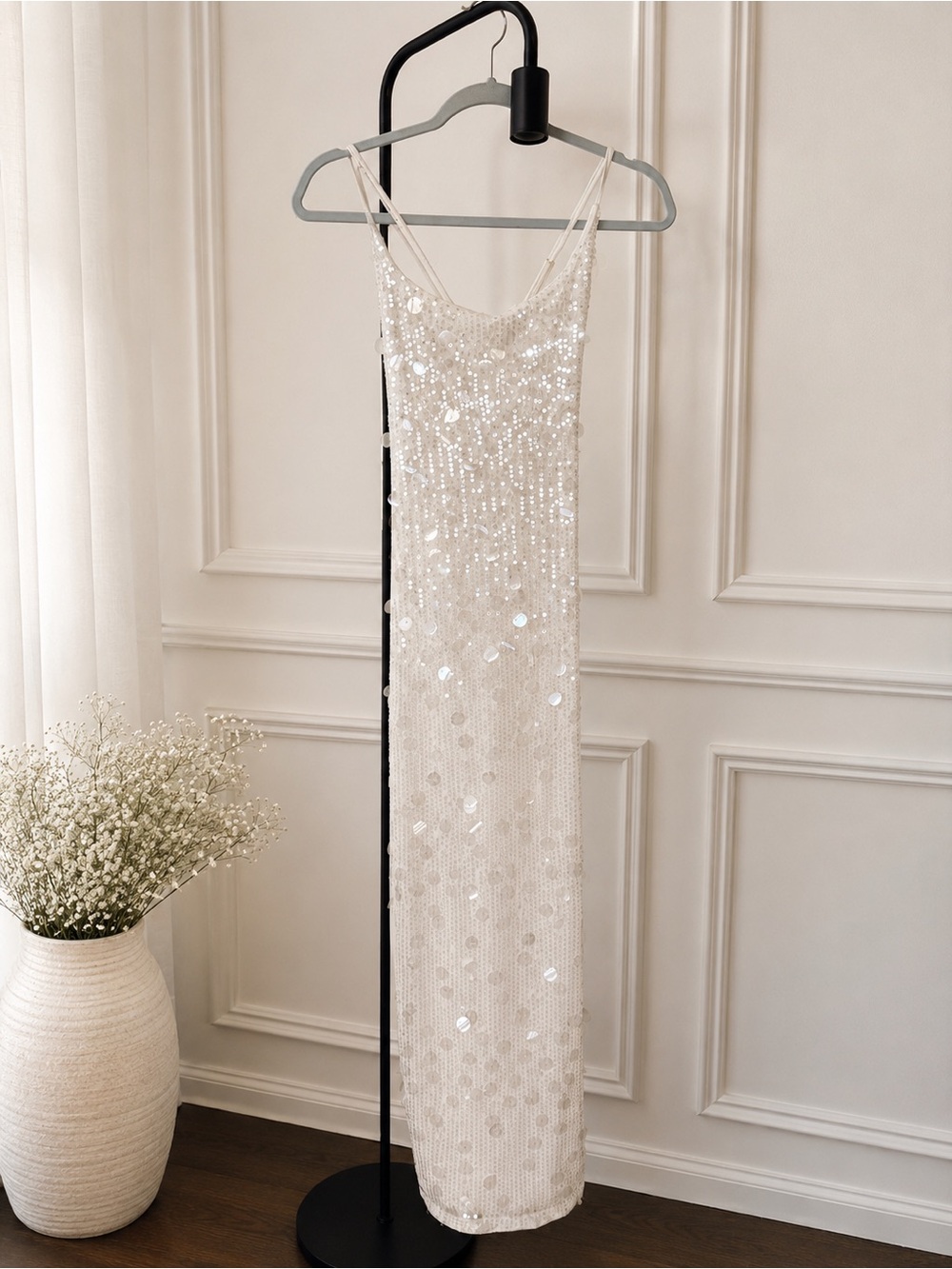 White Sequin Maxi Dress Size S | Bridal Reception Bachelorette Dress